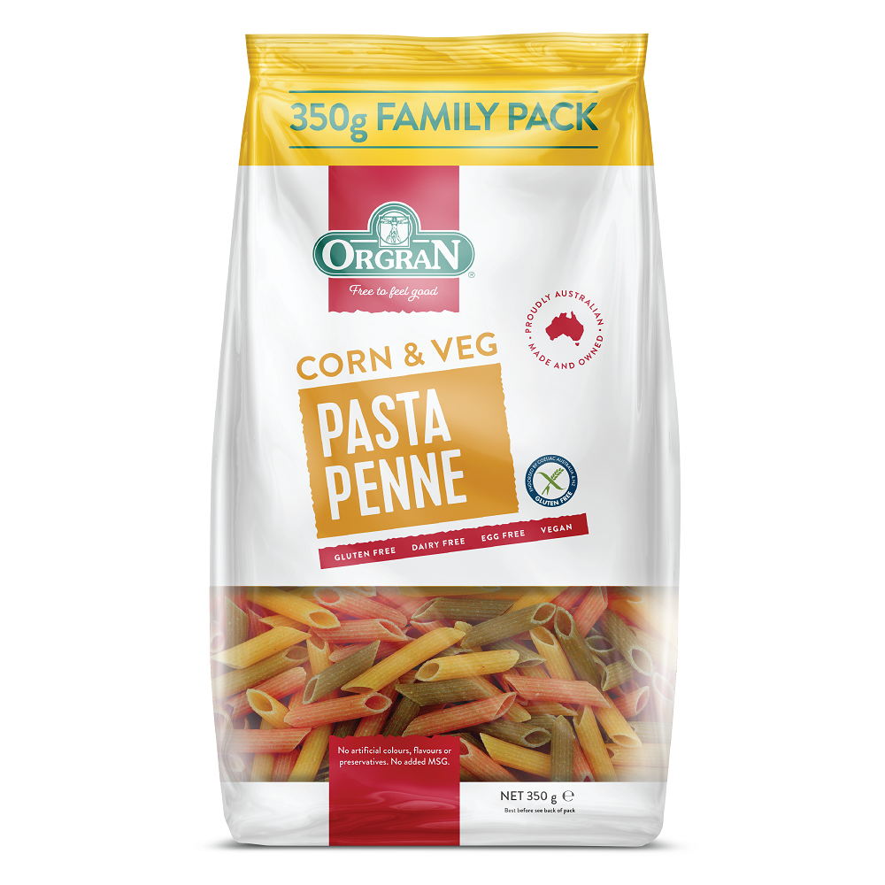 Paste penne din porumb si legume, 350 g, Orgran