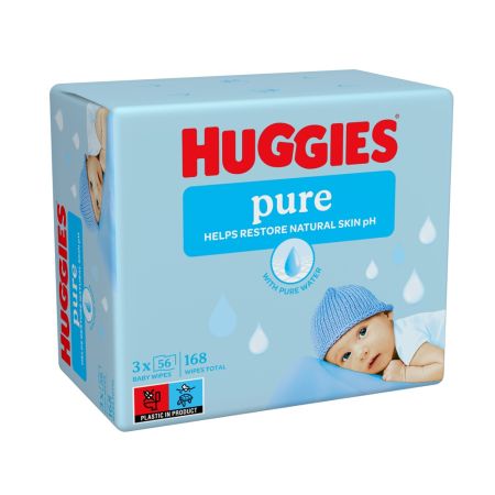 Pachet Servetele umede Pure, 3 x 56 bucati, Huggies