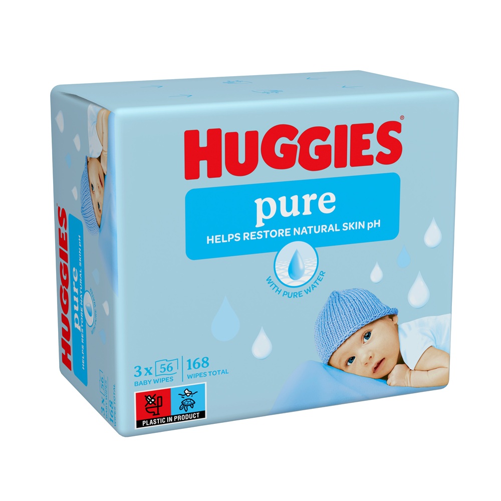 Pachet Servetele umede Pure, 3 x 56 bucati, Huggies