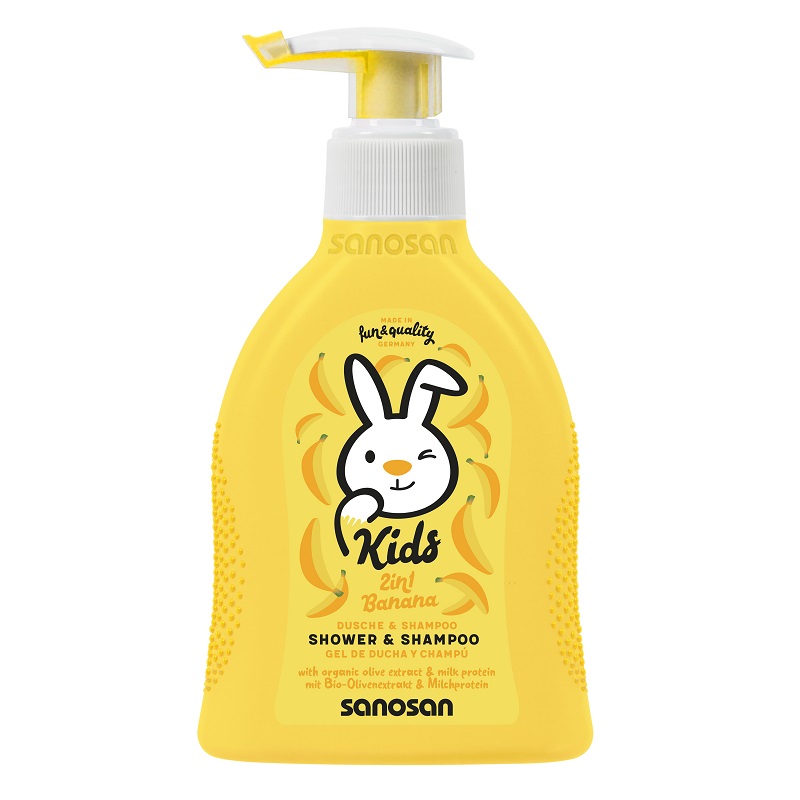 Gel de dus si sampon 2 in 1 cu aroma de banane, 200 ml, Sanosan