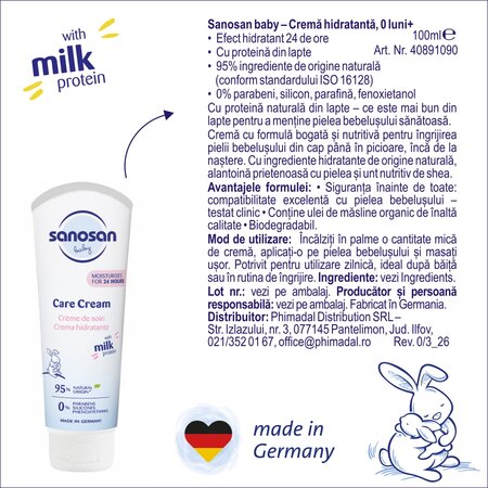 Crema hidratanta pentru copii, 100 ml, Sanosan 737598