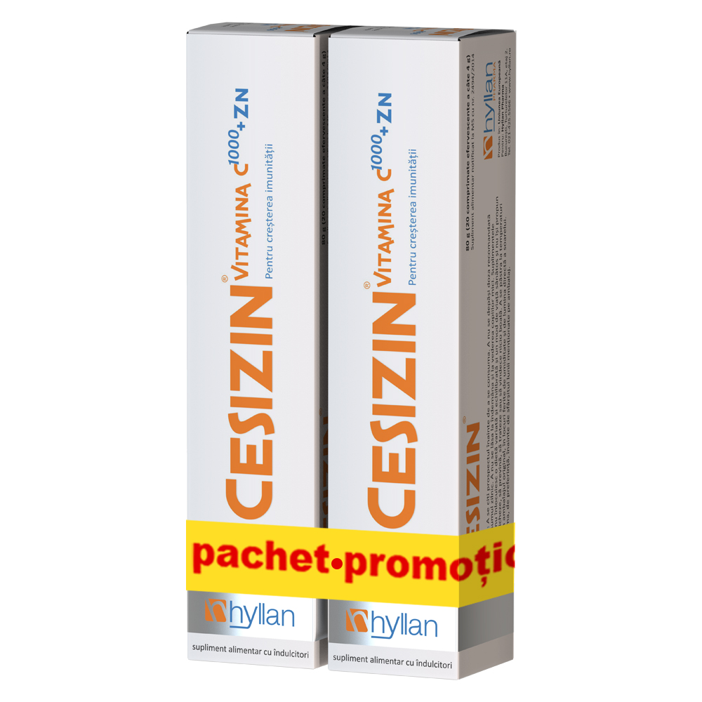 Pachet Promotional 1+1 Cesizin Vitamina C 1000 +Zn  Hyllan, 2 x 20 comprimate efervescente, Hyllan