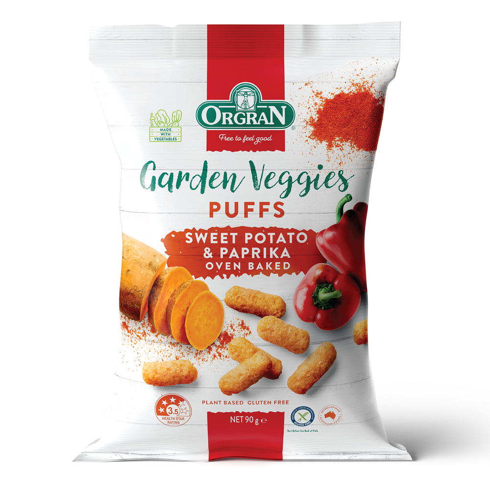 Pufuleti cu cartof dulce si paprika Garden Veggies, 90 g, Orgran