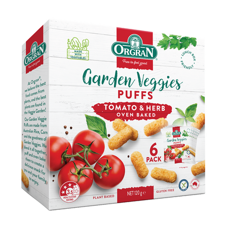 Pufuleti cu rosii si plante aromatice Garden Veggies, 6 x 20 g, Orgran