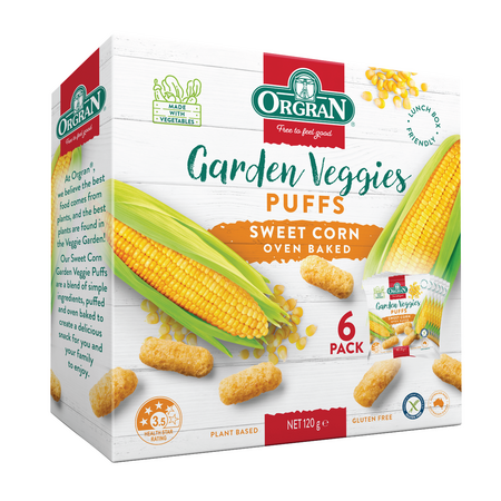 Pufuleti cu porumb dulce Garden Veggies, 6 x 20 g, Orgran