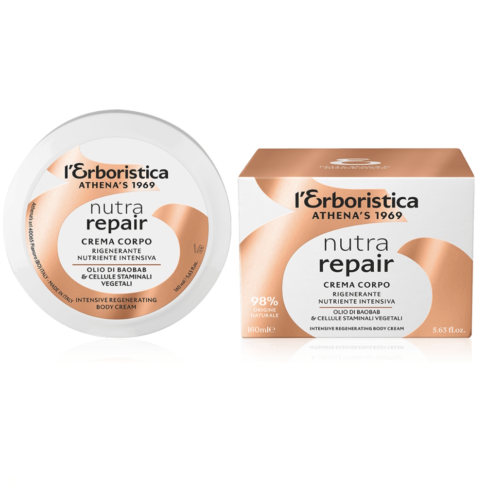 Crema de corp vegana cu ulei de baobab si celule stem din plante Nutra Repair, 160 ml, L'erboristica