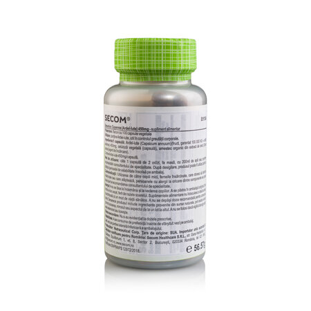 Ardei iute Cayenne, 450mg, 100 capsule, Secom 738041