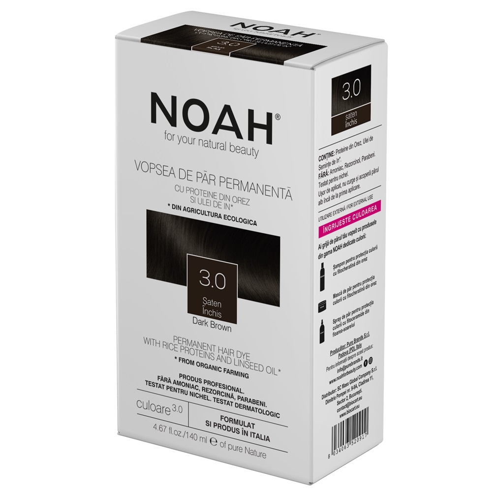 Vopsea de par naturala, Saten inchis, 3.0, 140 ml, Noah