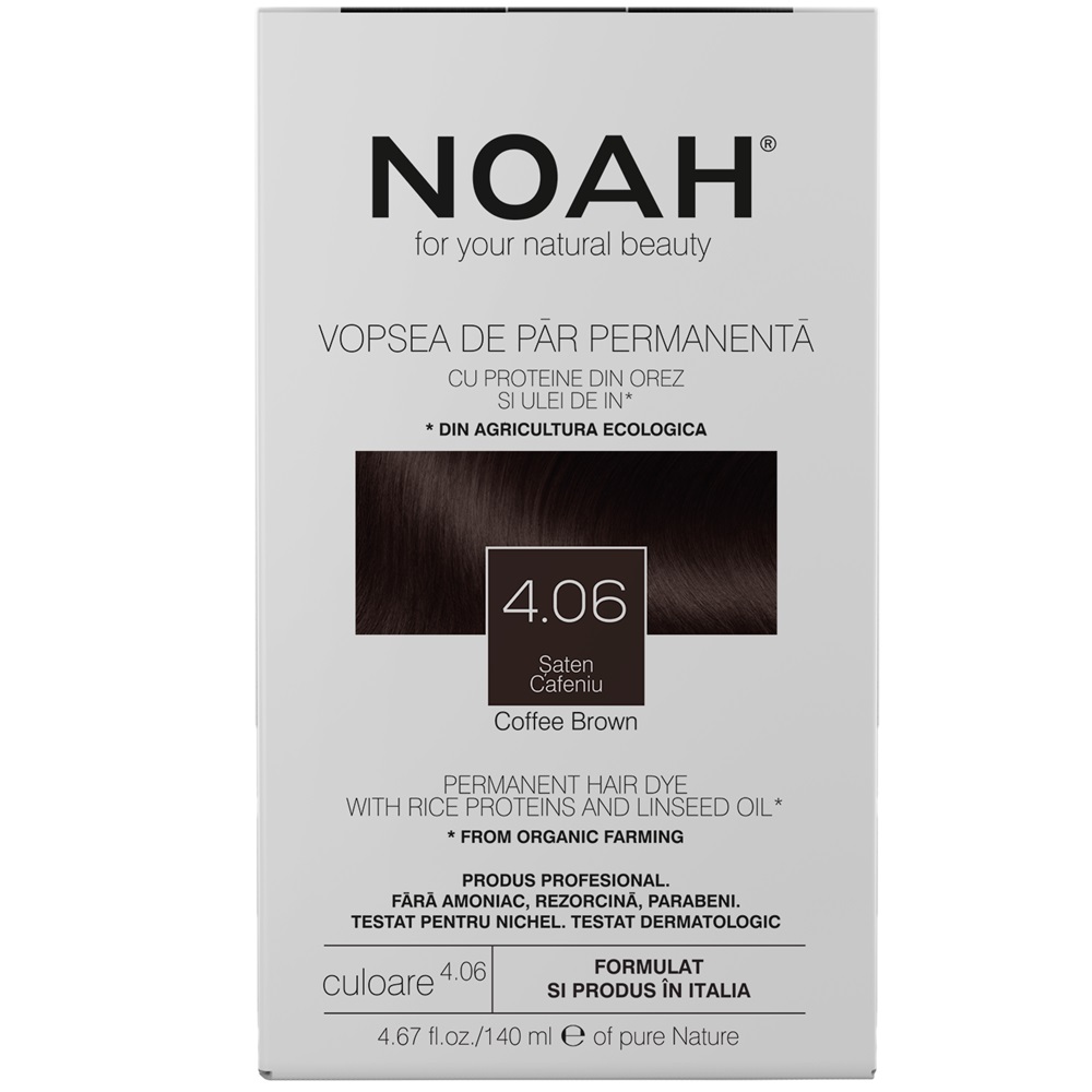 Vopsea de par naturala, Saten cafeniu, 4.06, 140 ml, Noah