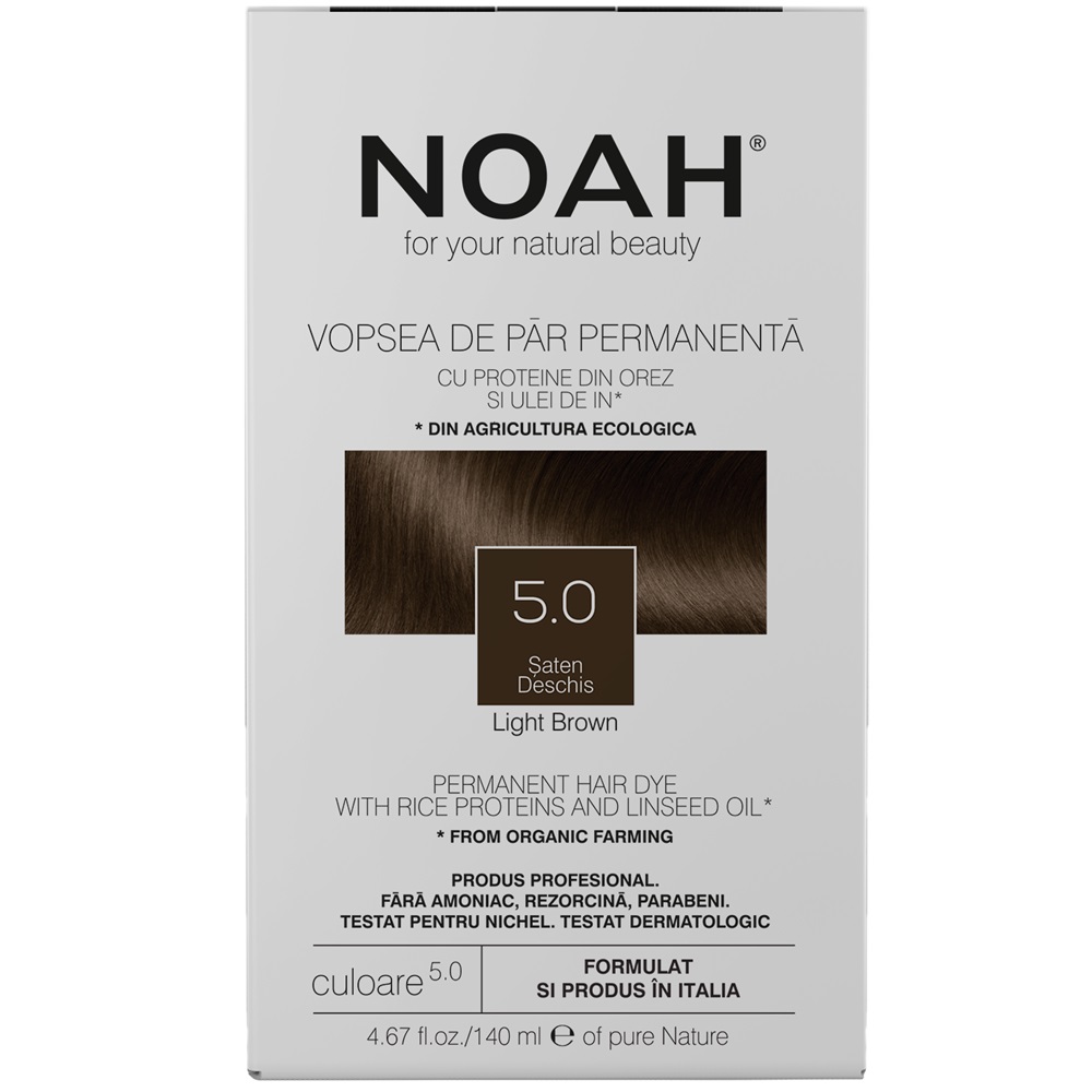 Vopsea de par naturala, Saten deschis 5.0, 140 ml, Noah