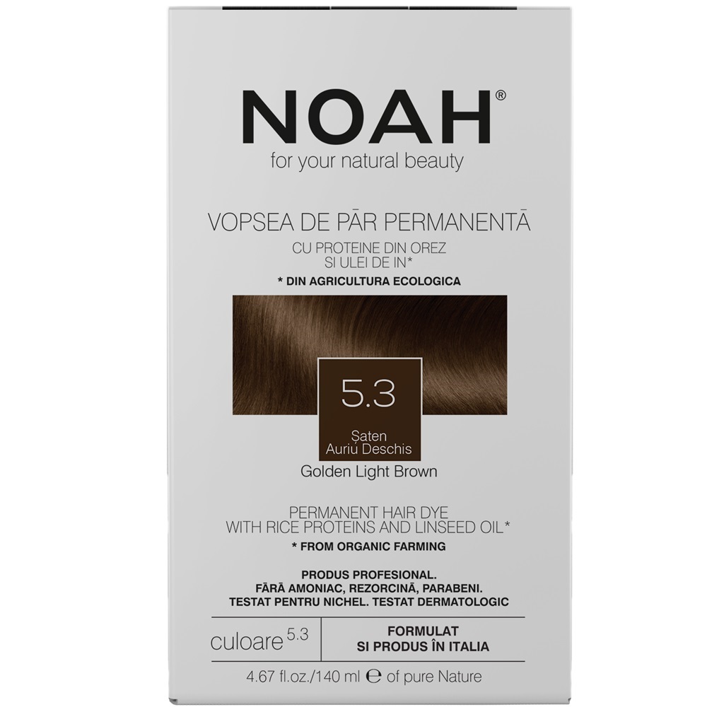 Vopsea de par naturala, Saten auriu deschis, 5.3, 140 ml, Noah