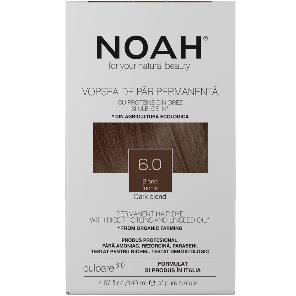 Vopsea de par naturala, Blond inchis, 6.0, 140 ml, Noah