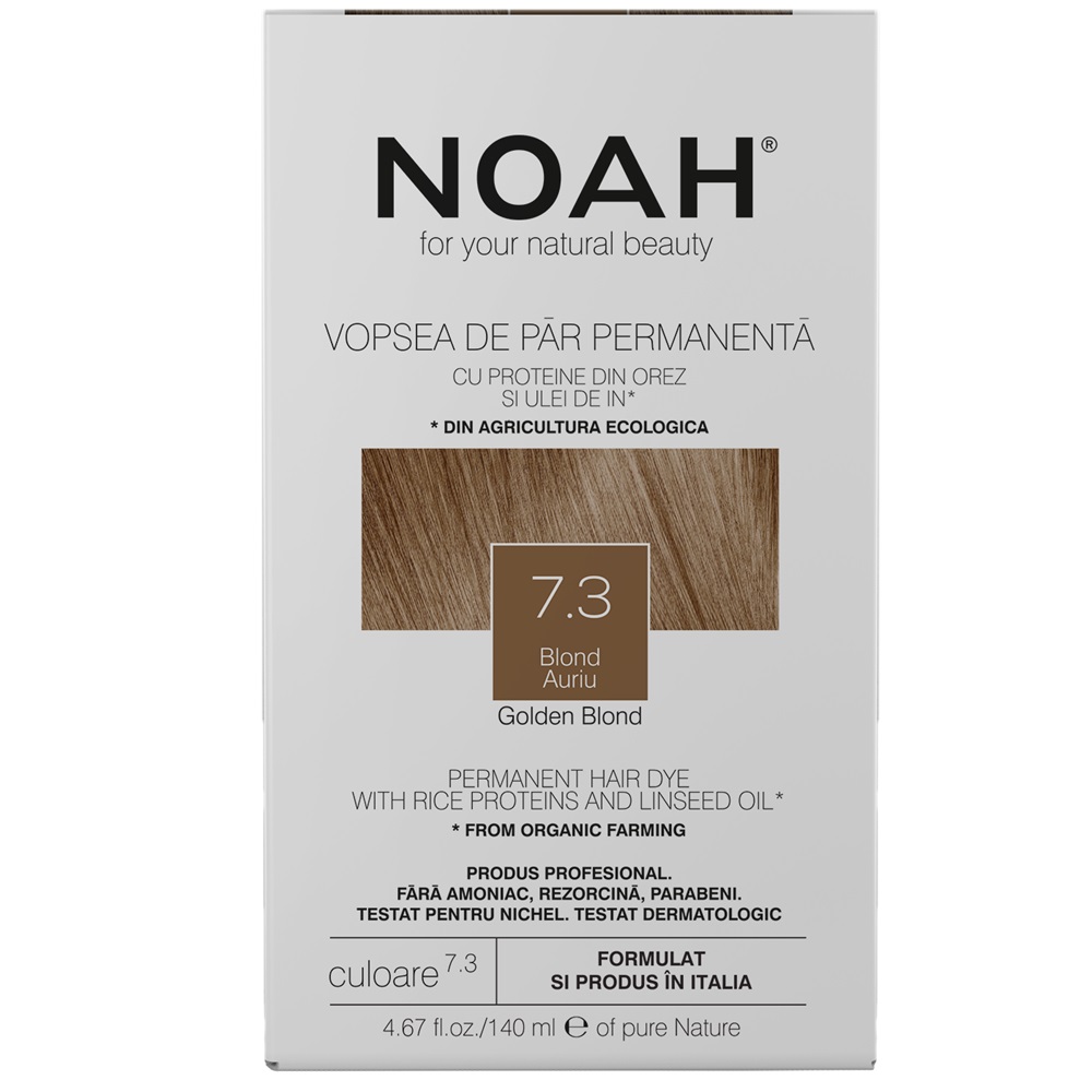 Vopsea de par naturala, Blond auriu, 7.3, 140 ml, Noah