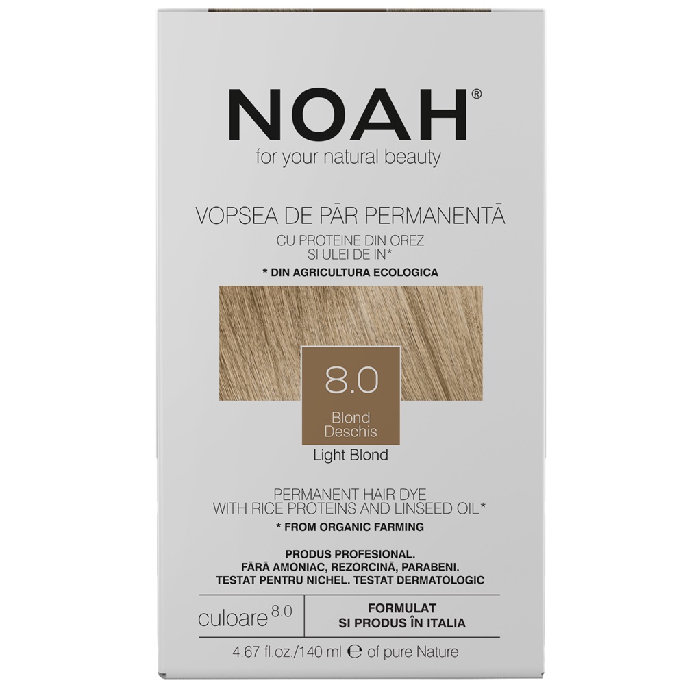 Vopsea de par naturala, Blond deschis, 8.0, 140 ml, Noah