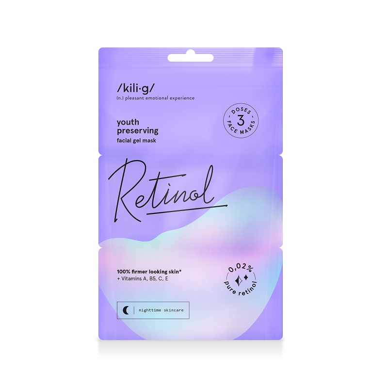 Masca faciala tip gel cu retinol, acid hialuronic si unt de shea, 3 bucati x 7 ml, Kilig