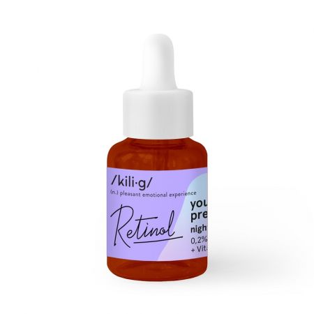Ser facial pentru noapte cu retinol, acid hialuronic si vitamina E, 30 ml, Kilig 547792