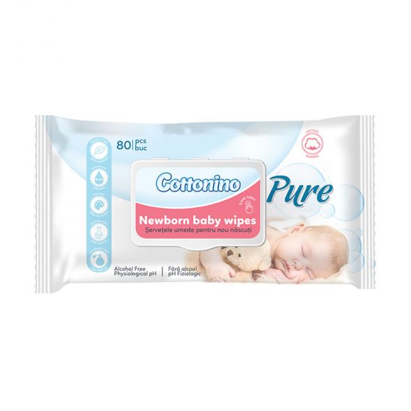 Servetele umede pentru nou-nascuti Pure, 80 bucati, Cottonino