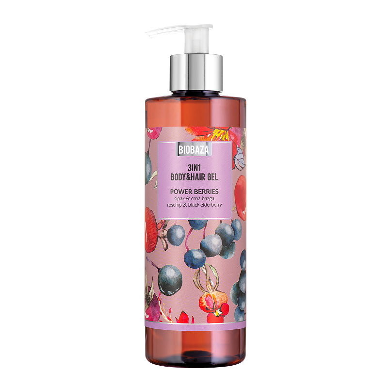 Sampon si gel de dus, cu extract de macese si fructe de soc negru, Power Berries, 400 ml, Biobaza