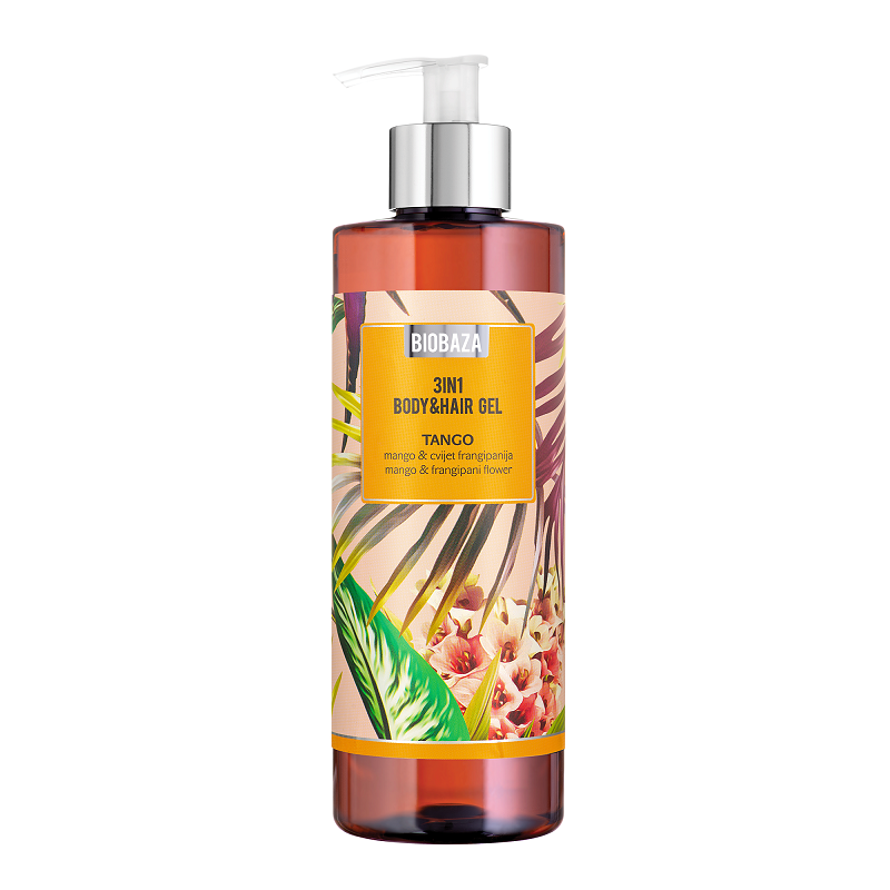 Sampon si gel de dus, cu parfum natural de mango si frangipani, Tango, 400 ml, Biobaza