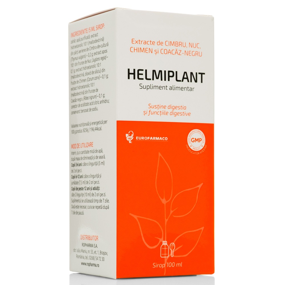 Sirop cu extracte de cimbru, nuc, chimen si coacaz negru Helmiplant, 100 ml, Eurofarmaco