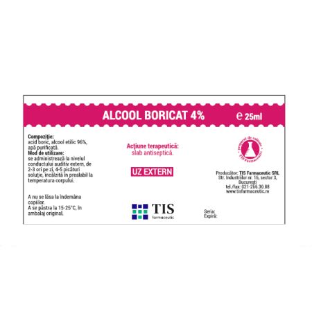 Alcool boricat, 4%, 25 ml, Tis Farmaceutic 708304