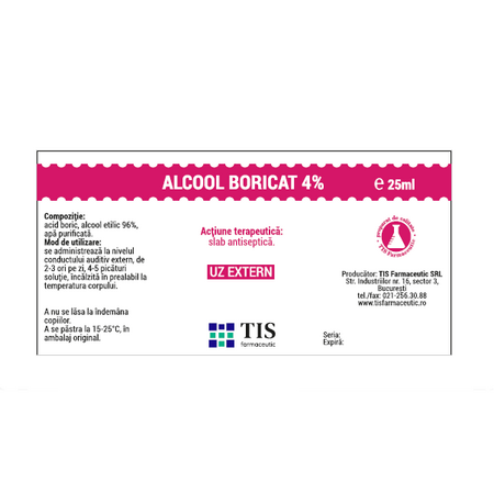 Alcool boricat, 4%, 25 ml, Tis Farmaceutic 708304