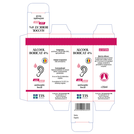 Alcool boricat, 4%, 25 ml, Tis Farmaceutic 708302