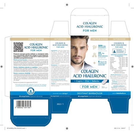 Colagen si acid hialuronic pentru barbati, 30 comprimate, Interherb 709413