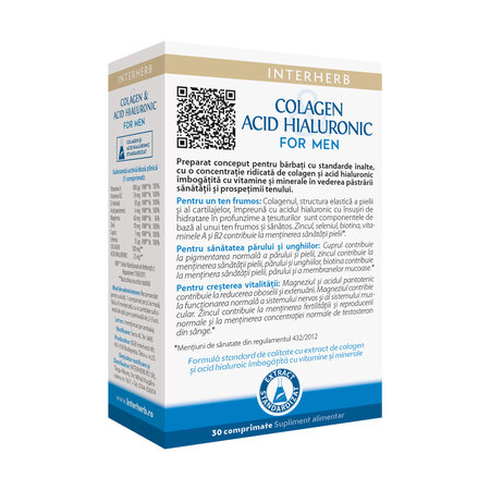 Colagen si acid hialuronic pentru barbati, 30 comprimate, Interherb 709412