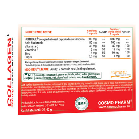 Collagen+, 500 mg, 30 capsule vegetale, Cosmo Pharm 755383