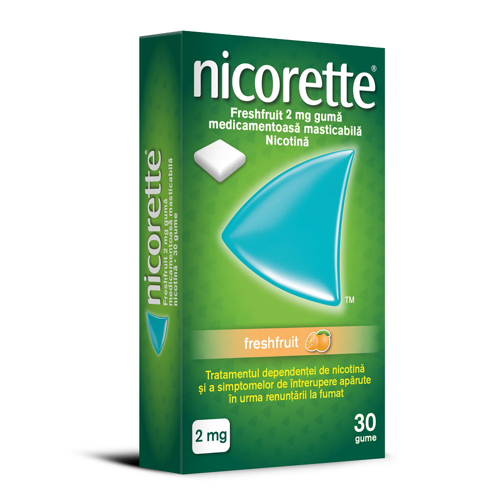 Guma Freshfruit Nicorette, 2 mg, 30 bucati, Mcneil