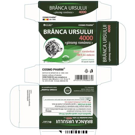 Pachet Branca Ursului 4000, 30 + 30 capsule vegetale, Cosmopharm 741377