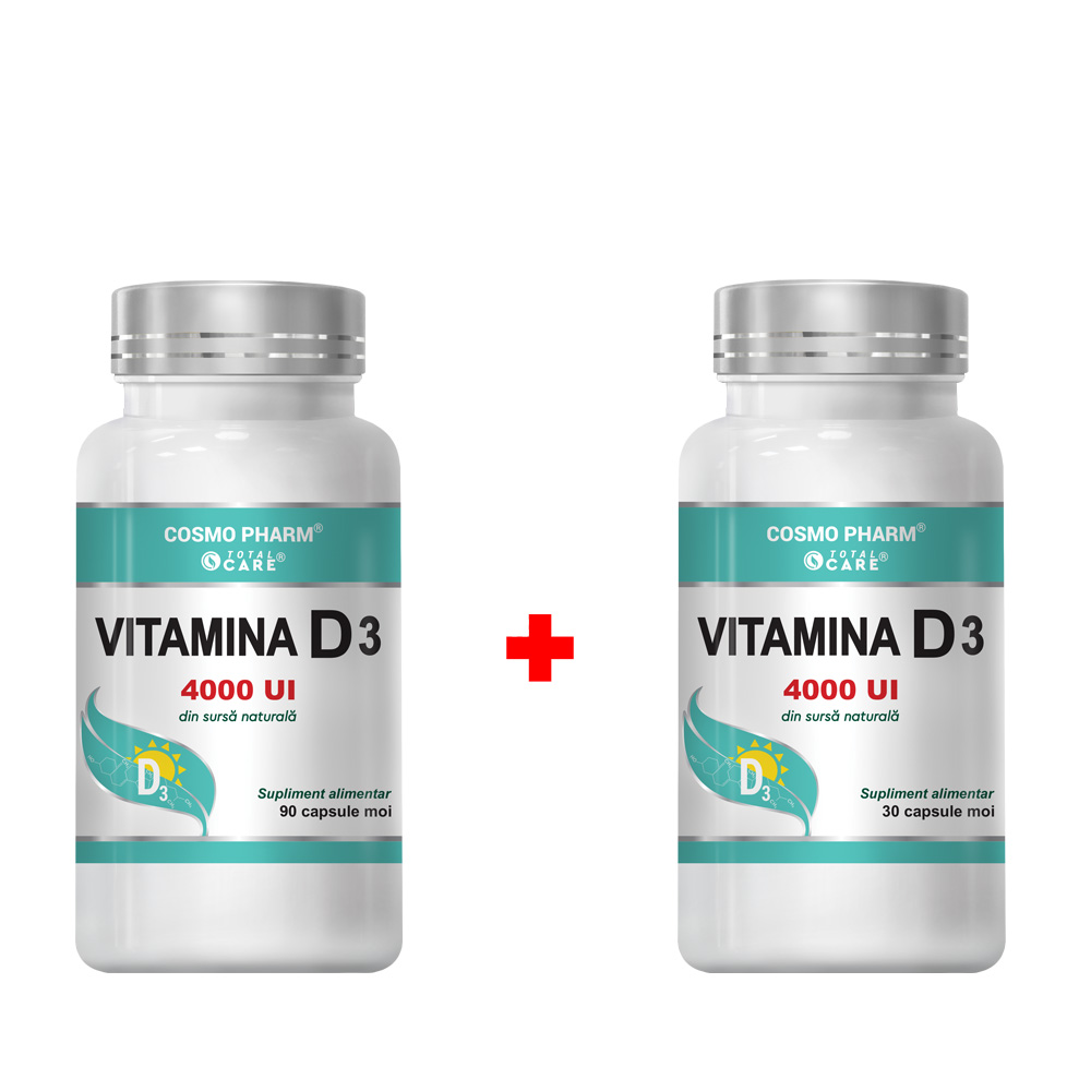 Pachet Vitamina D3 4000 UI, 90 + 30 capsule, Cosmopharm