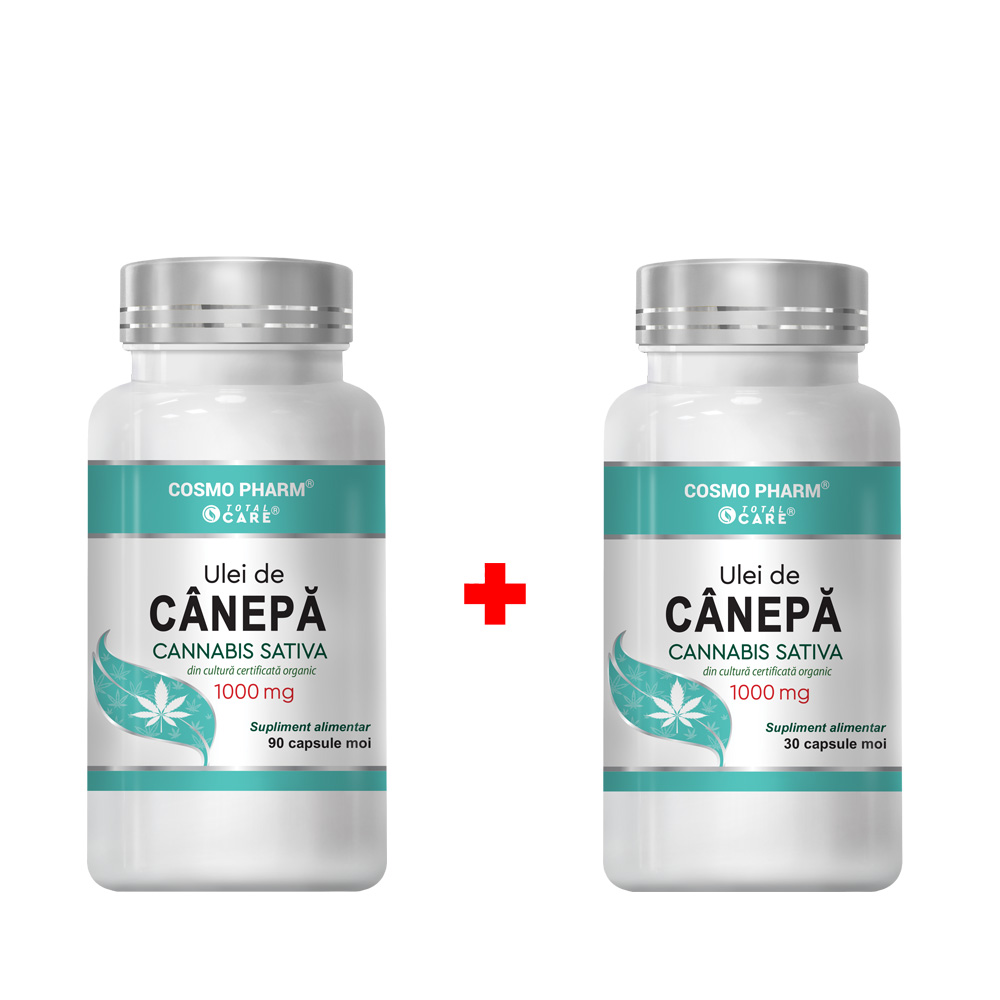 Pachet Ulei de canepa, 1000 mg, 90 + 30 capsule, Cosmopharm