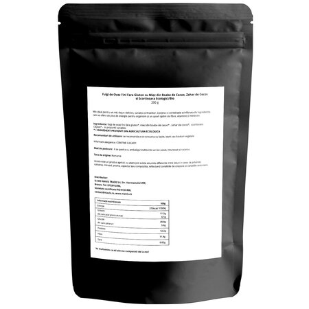 Fulgi de ovaz fini fara gluten cu miez din boabe de cacao, zahar de cocos si scortisoara eco, 200 g, Niavis 601542