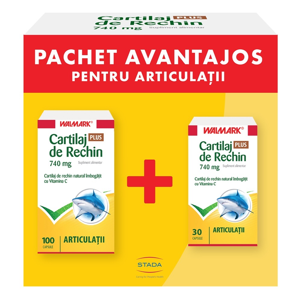 Pachet Cartilaj de Rechin Plus, 740 mg, 100 + 30 capsule, Walmark