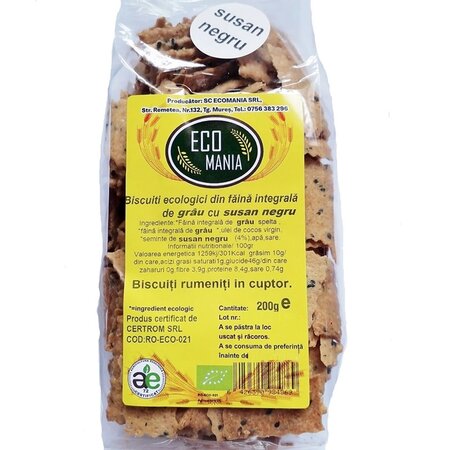 Biscuiti bio integrali cu seminte de susan negru, 200 g, Ecomania