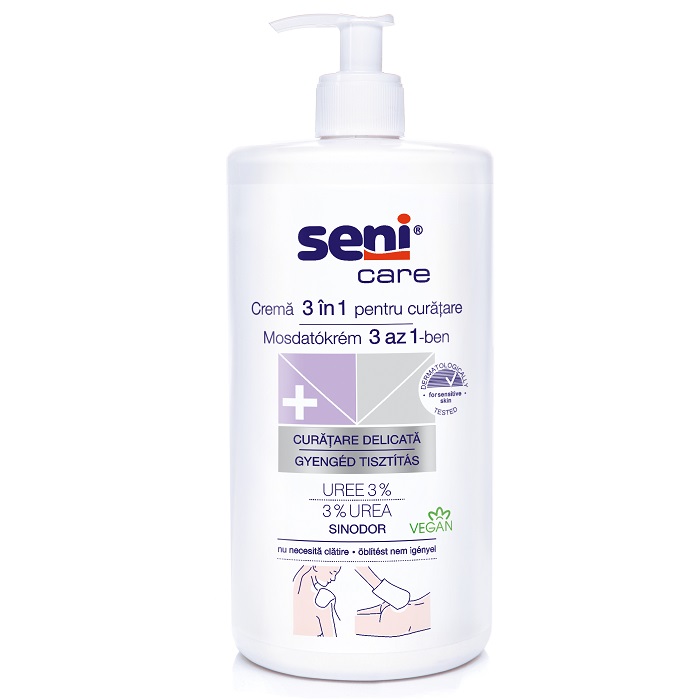 Crema 3 in 1 pentru curatarea pielii sensibile cu 3% uree Care, 1000 ml, Seni 