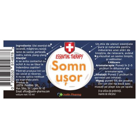 Ulei esential Essential Therapy Somn usor, 10 ml, Justin Pharma 722295