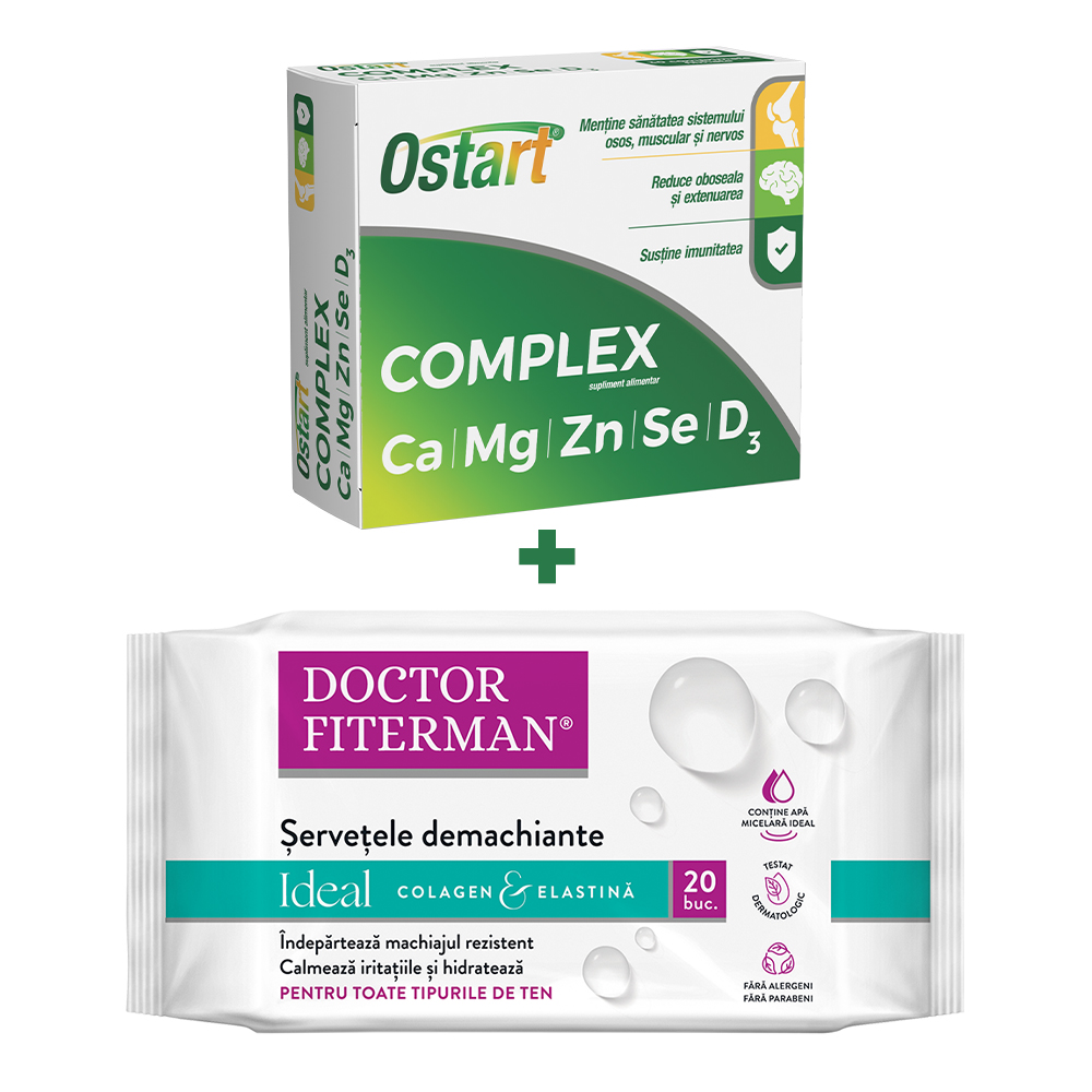 Pachet Ostart Complex, 30 comprimate, Fiterman Pharma + Servetele demachiante Ideal, 20 bucati, Doctor Fiterman