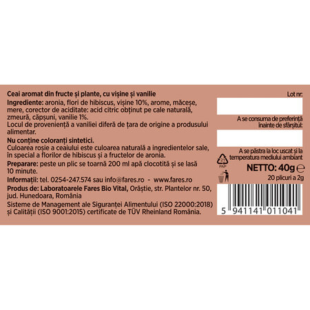 Ceai visine si vanilie, 20 plicuri, Fares 604259