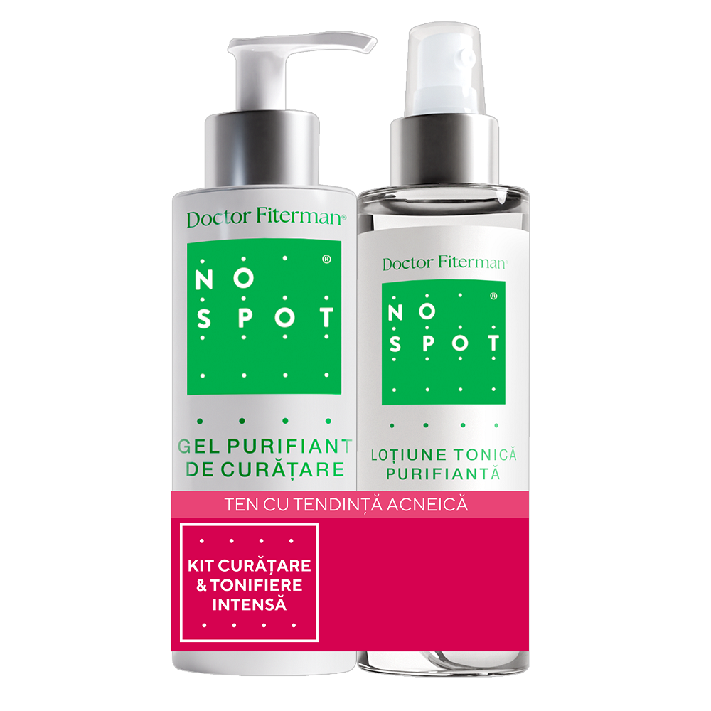 Pachet Gel purifiant de curatare No Spot, 200 ml + Lotiune tonica purifianta No Spot, 250 ml, Doctor Fiterman