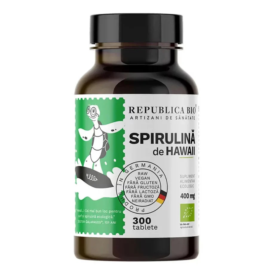 Spirulina Ecologica de Hawaii, 400 mg, 300 tablete, Republica Bio