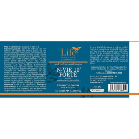Capsule cu uleiuri esentiale N-Vir 10 Forte Life, 30 capsule, Bionovativ 714464