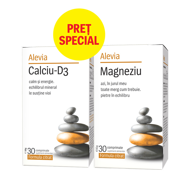 Pachet Magneziu, 30 comprimate + Calciu D3, 30 comprimate, Alevia