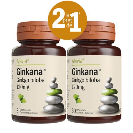 Pachet Ginkana Ginkgo Biloba 120 mg, 30+30 comprimate, Alevia