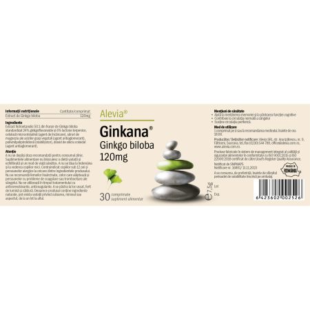 Pachet Ginkana Ginkgo Biloba 120 mg, 30+30 comprimate, Alevia 655848