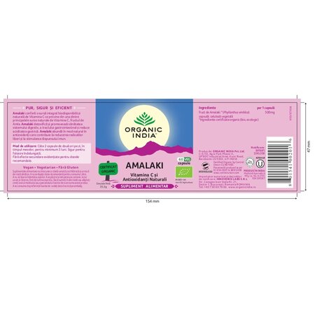 Amalaki Vitamina C si Antioxidanti Naturali, Bio, 60 capsule, Organic India 720331