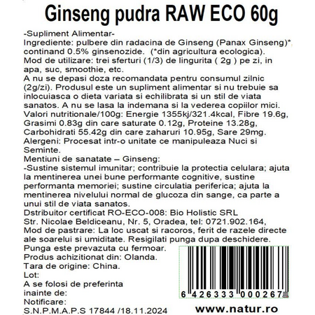 Pudra de ginseng panax, 60 g, Obio 737110
