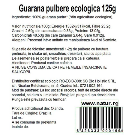 Pudra de guarana, 125 g, Obio 736201